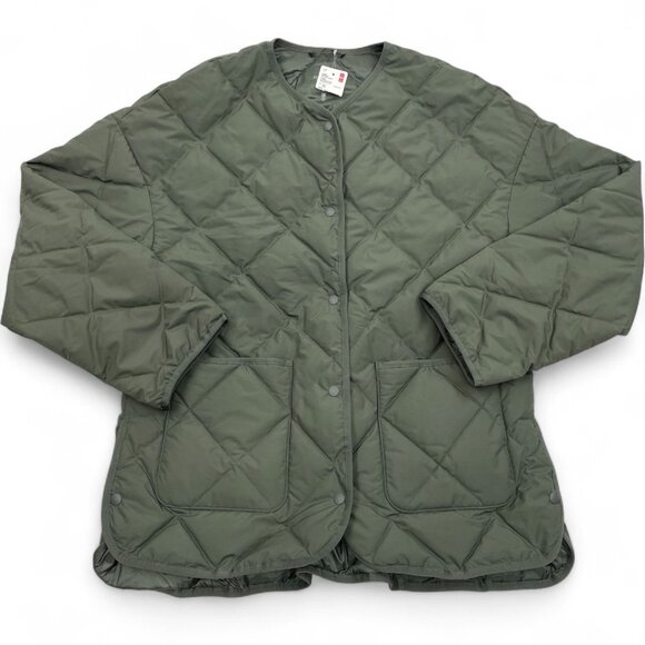 Uniqlo Pufftech Womens Medium Relaxed Puffer Quilted Green Bomber Jacket NEW - Picture 1 of 8
